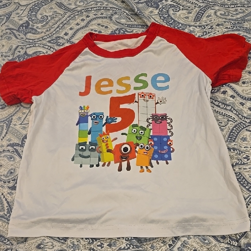 ❤️10/$13 Euc Kids Raglan  Name Jesse Numberblocks 5 Yr Old Birthday Shirt